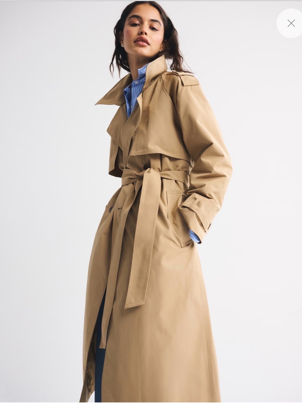 Abercrombie & Fitch Women's Tan Trench Coat with Self-Tie Belt